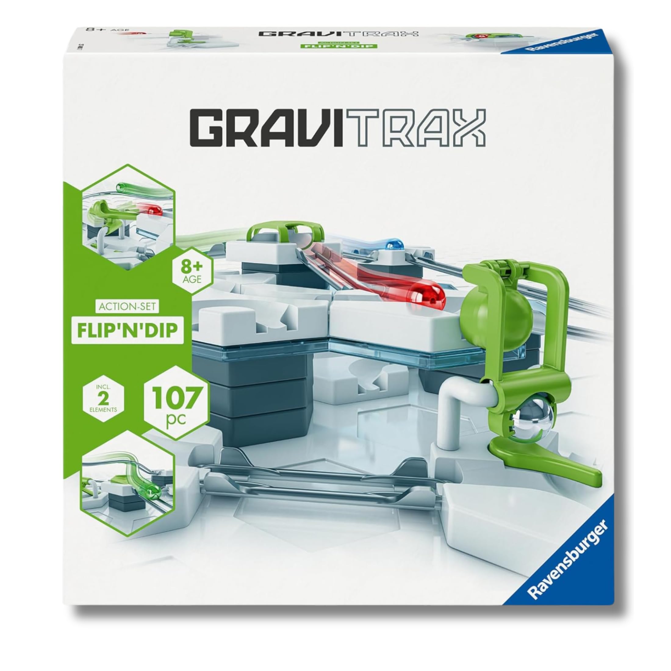 Ravensburger - Gravitrax Actionset FlipnDip | Pista Biglie Con 107 Pezzi | Rompicapo Bambini Con Le Biglie | Giochi Bambino 8 Anni Maschio | Giochi Per Bambini Compatibili Con Tutti I Gravitrax