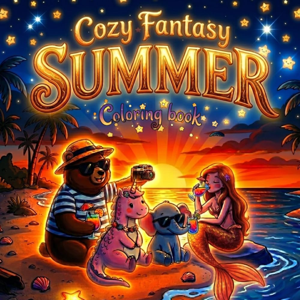 Cozy Fantasy Summer Coloring Book: Relaxing Scenes of Magic and Sand