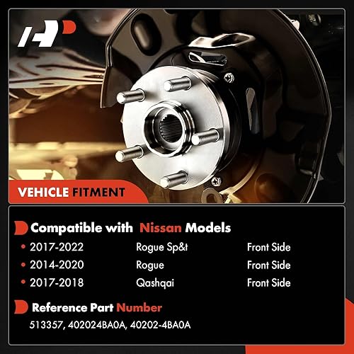 Miniatura 2 de A-Premium Cojinete de rueda delantera y conjunto de cubo con 5 lengüetas compatible con Nissan Rogue 2014-2020, Rogue Sport 2017-2022, Qashqai