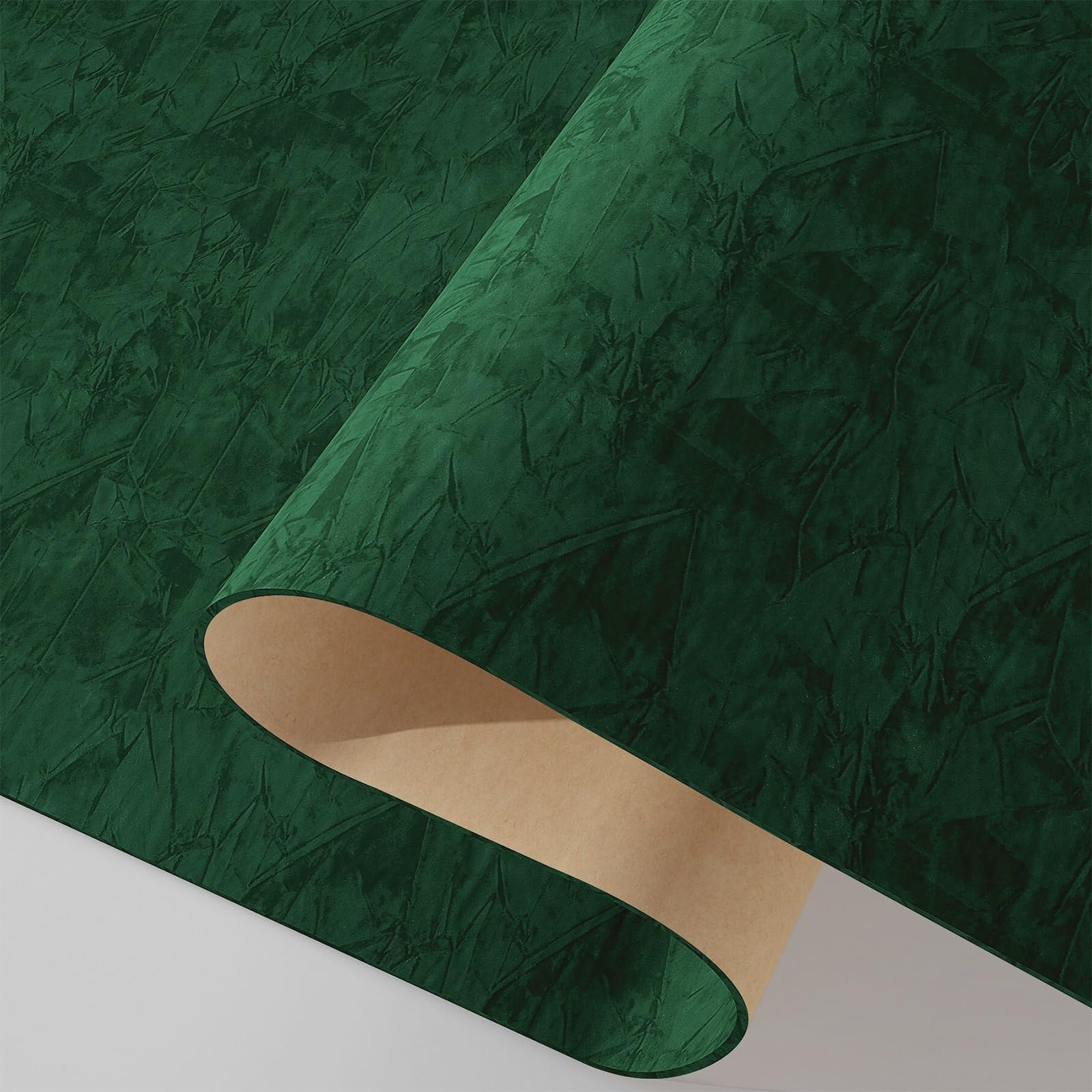 Decotalk Vintage Velet Peel and Stick Wallpaper Green 40X300cm Textured Felt Wallpaper Adhesive Velvet Contact Paper for Shelf Liner Drawer Jewelry Box Solid Green Flocking Wall Paper Fabric Rolls