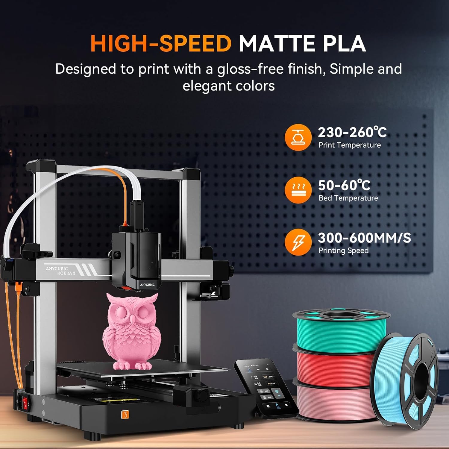 TECBEARS Matte PLA Filament Schwarz 4KG, Schönes mattes Finish, Maßgenauigkeit +/- 0.02mm, für die meisten FDM 3D Drucker, 4 Stück 1kg Spule (2.2lbs)