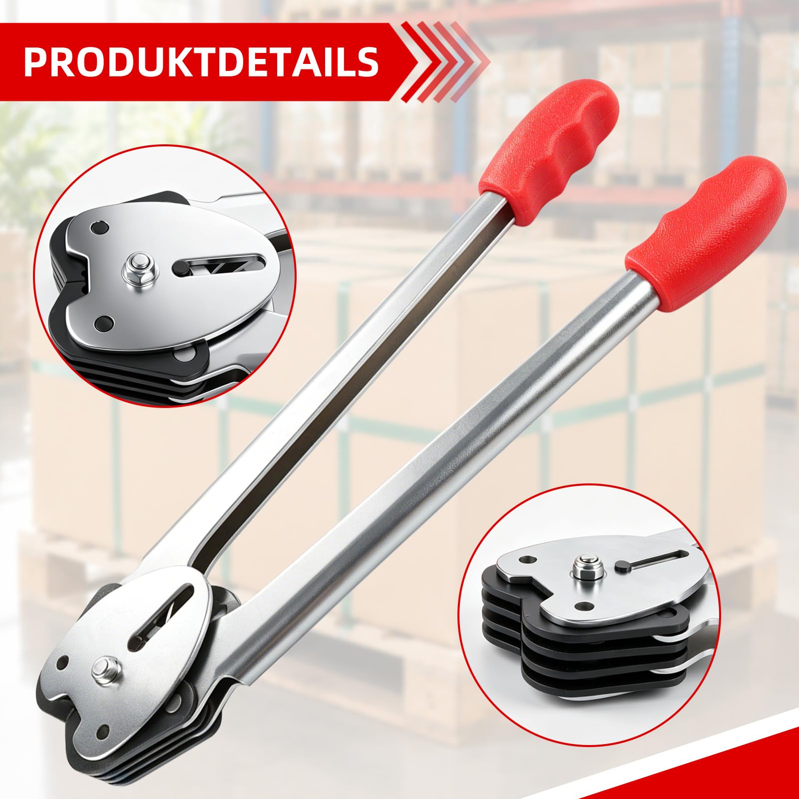 Manuelle Umreifungsset, Umreifungsgerät mit 100m PET-Umreifungsband, 100 Stück Clips, 20 Eckschutz, Handschuhe, Spanner, für 12-19mm PP/PET-Kunststoffverpackungen