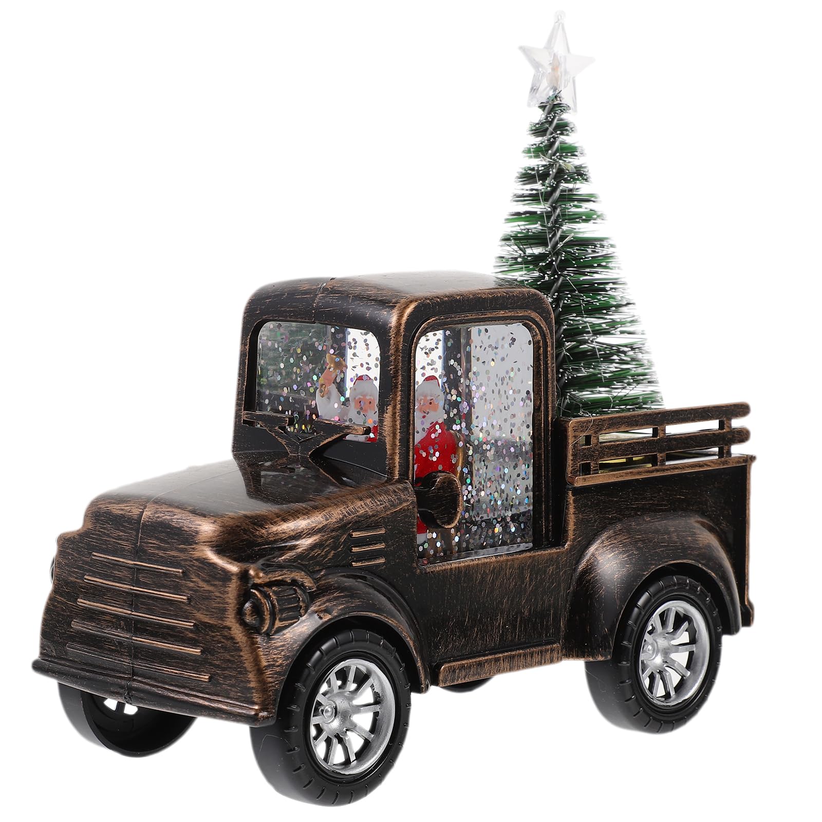 NUOBESTY Mini Vintage Christmas Truck Decor Snow Globe Lantern With Glowing Mini Christmas Tree for Home Tabletop Decoration (Dark Green)