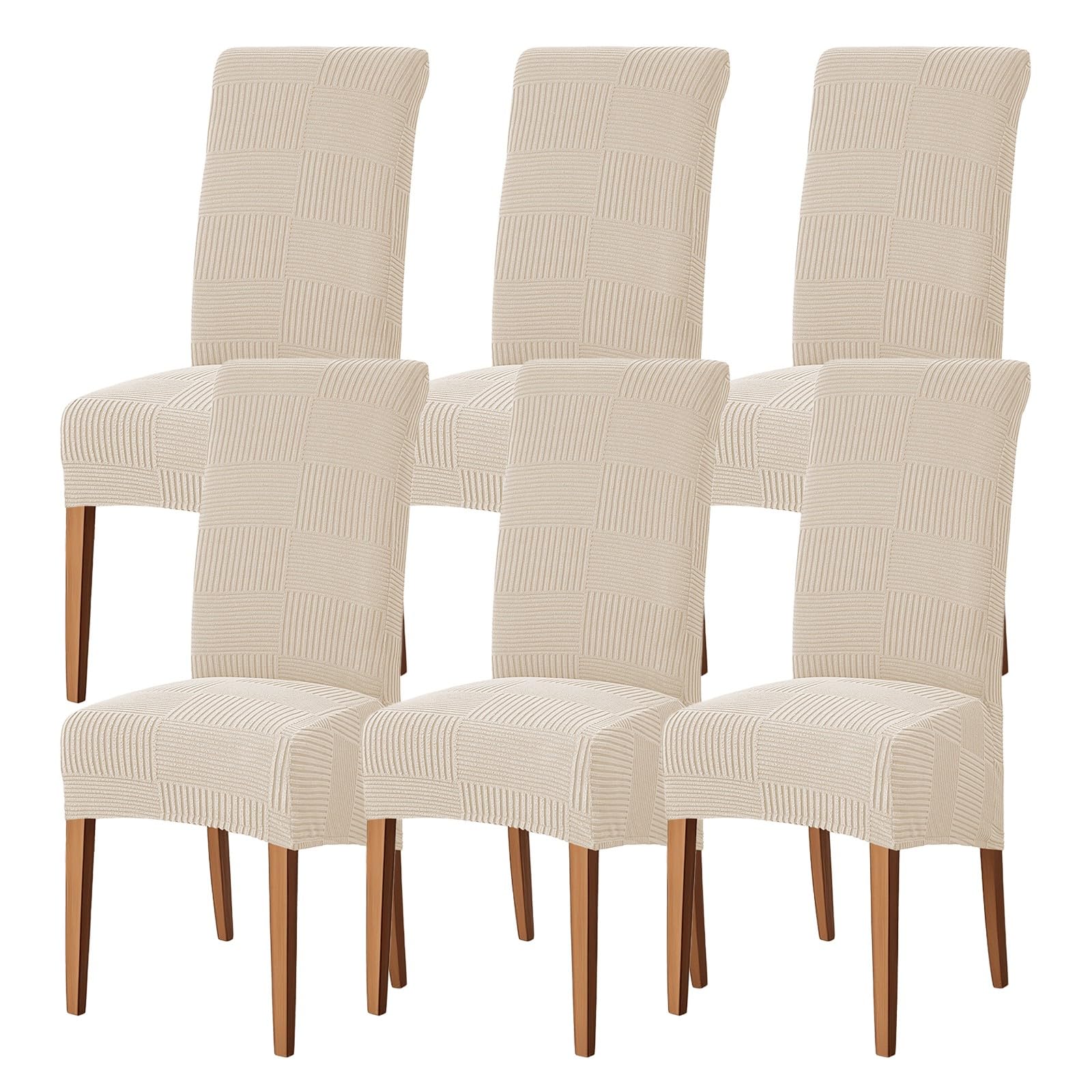 WYLEBER Dining Chair Covers Set of 2/4/6,Stretch High Back Dining Room Chairs Covers,Washable Removable Chair Protector,For Kitchen Restaurant and Hotel(Beige,6 Set)