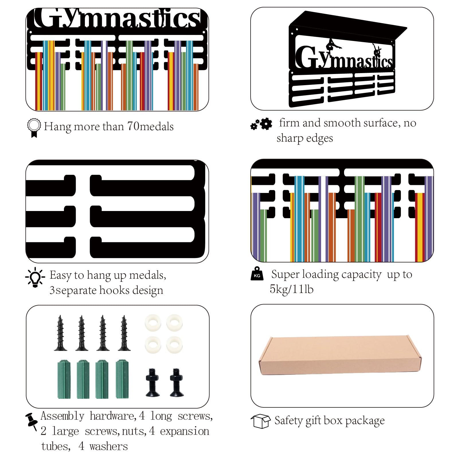 Espositore Medaglie Da Parete CREATCABIN | 12 Ganci Per 70+ Medaglie | Metallico 29x13x10cm - Foto 4