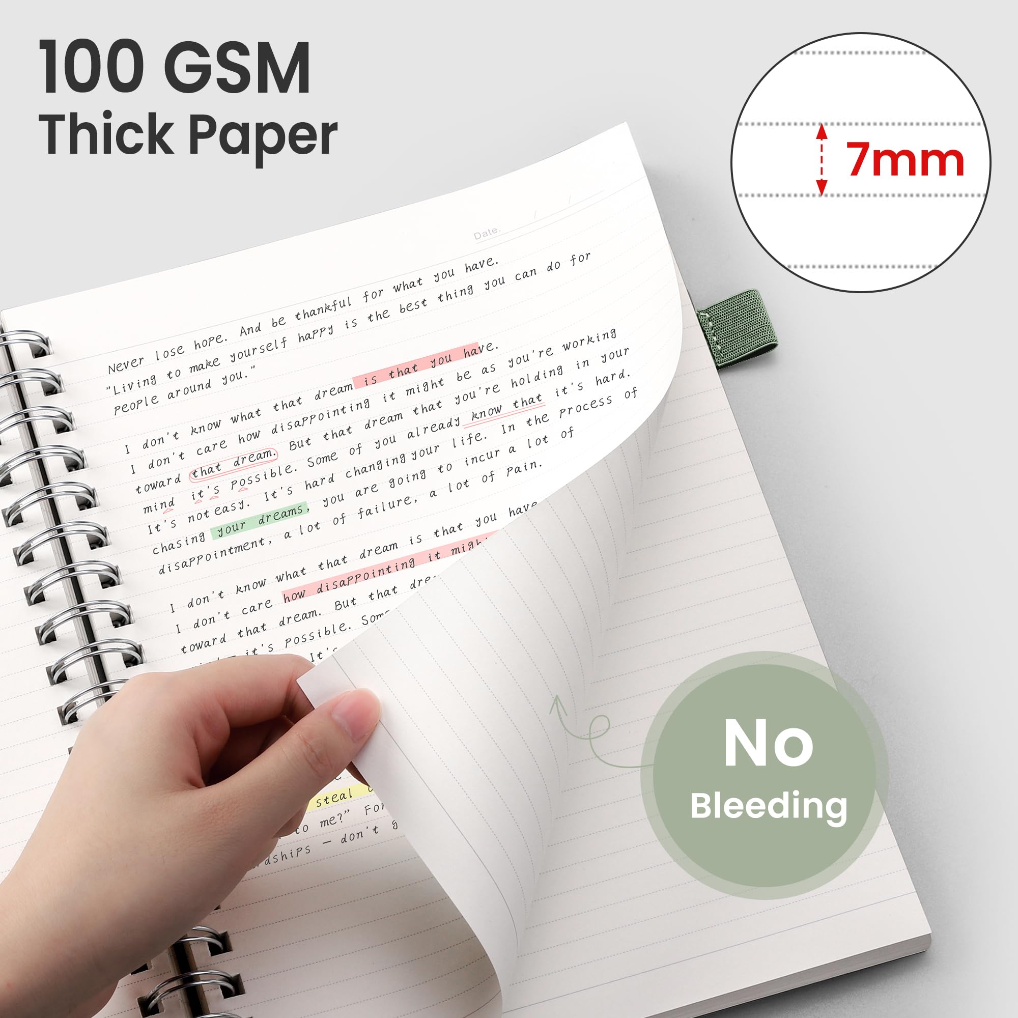 EMSHOI Journal ligné à spirale A4 – Carnet ligné à spirales – 300 pages/150 feuilles – Papier 100 g/m² sans acide – Carnet de notes imperméable à couverture souple pour l'école, le travail et