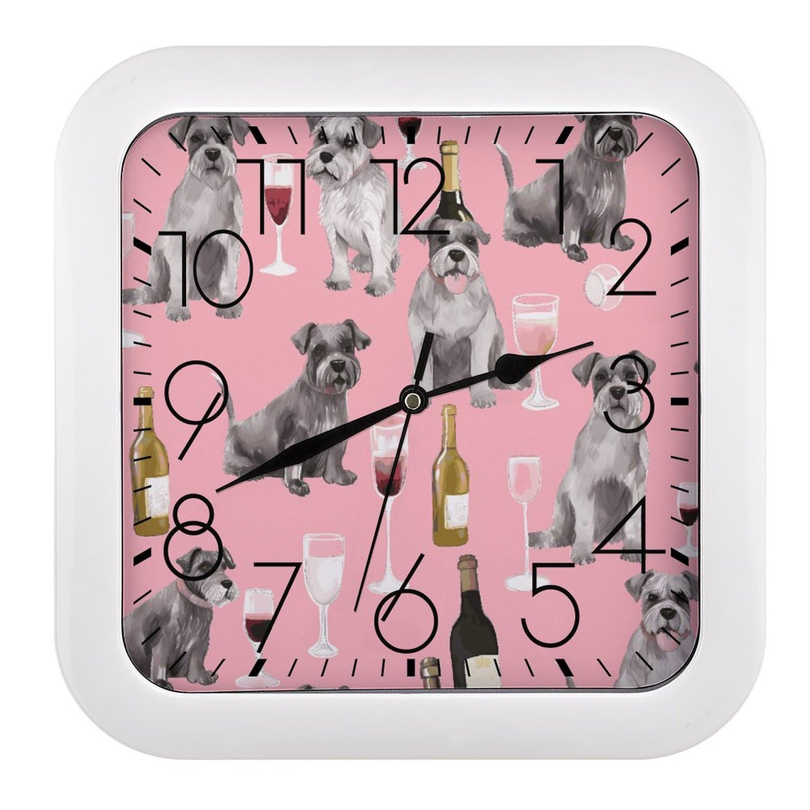 Horloge murale rétro carrée avec un schnauzer montre silencieuse de salon sans tic-tac