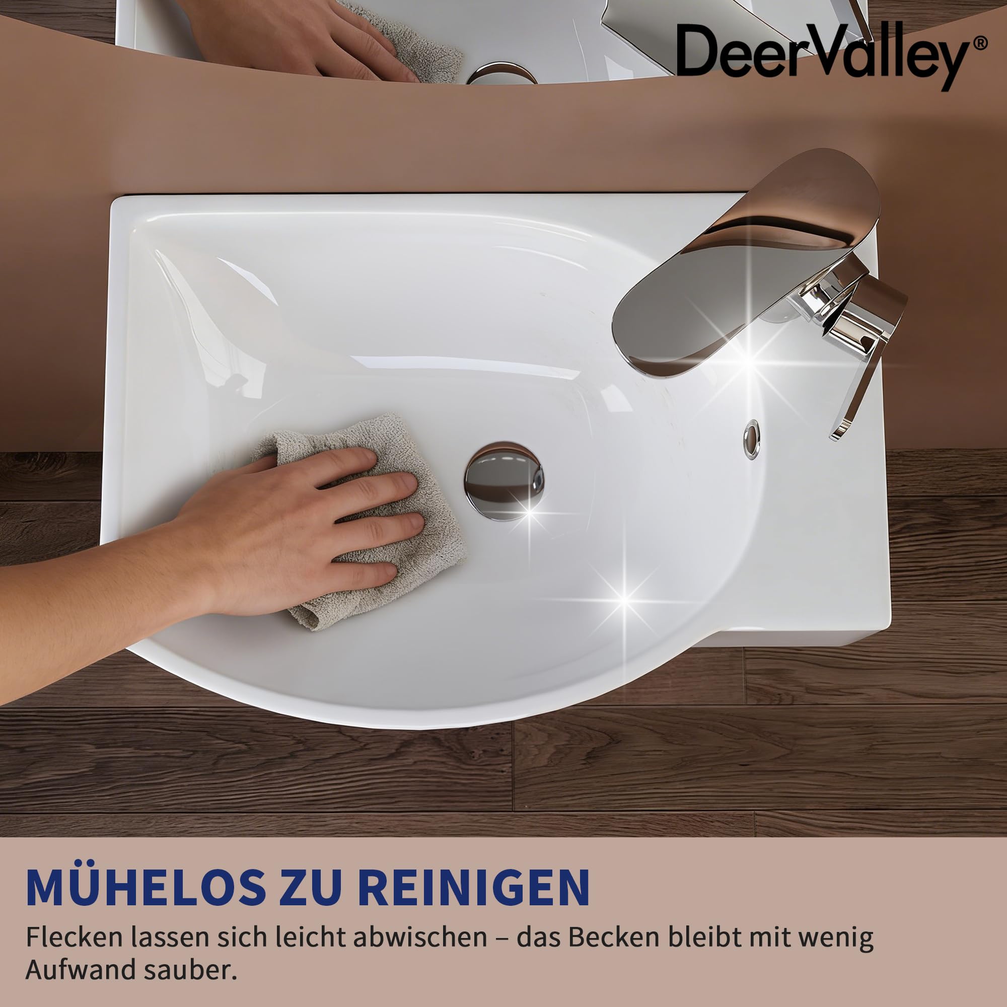 DeerValley Ceramiczna umywalka łazienkowa, montowana na ścianie, z otworem przelewowym i otworem na kran, 40 x 28 x 14,5 cm (biała, lewa)