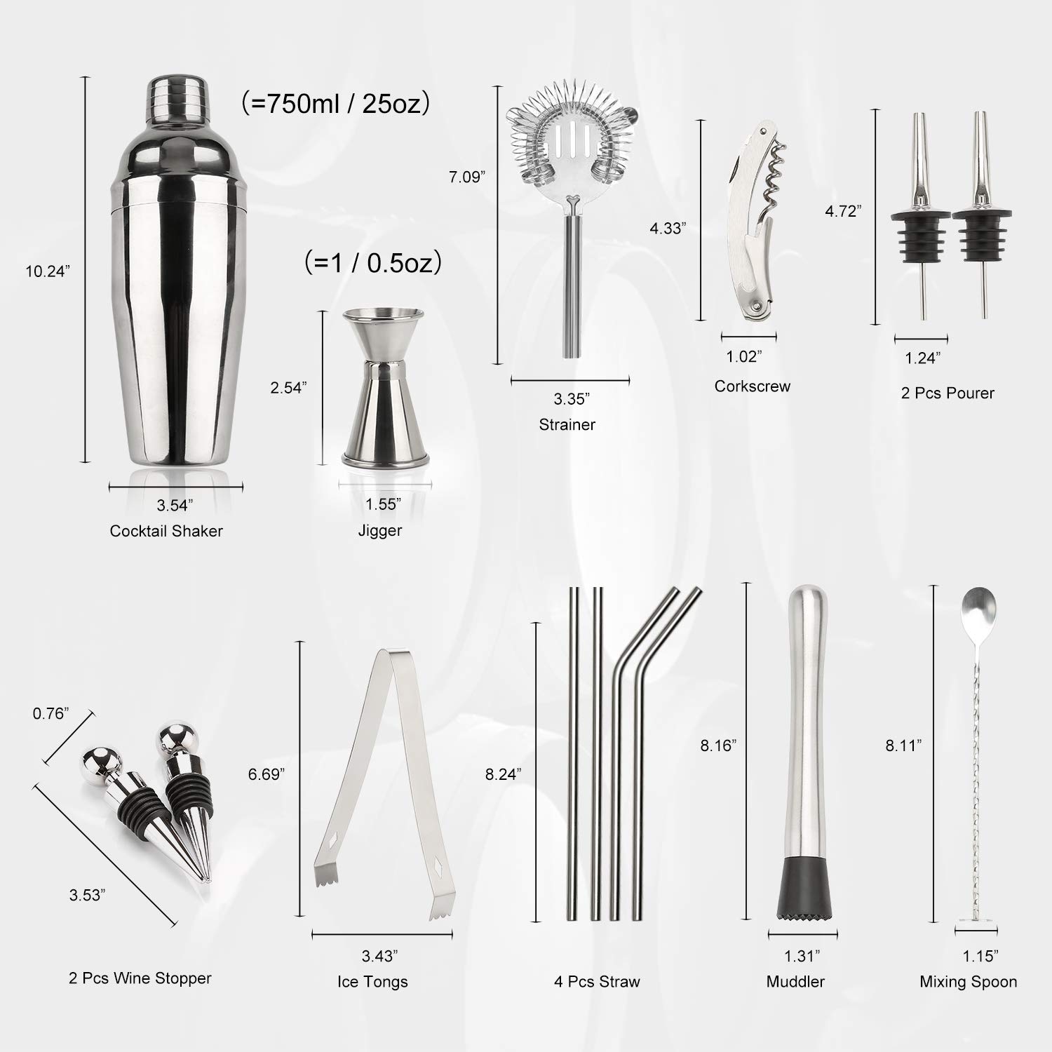 exreizst 25 oz Cocktail Shaker Set 16 Pz Mixology Bartender Kit con Bamboo Stand - Professional Bartending Kit - Home Bar Tool Set for Drinking