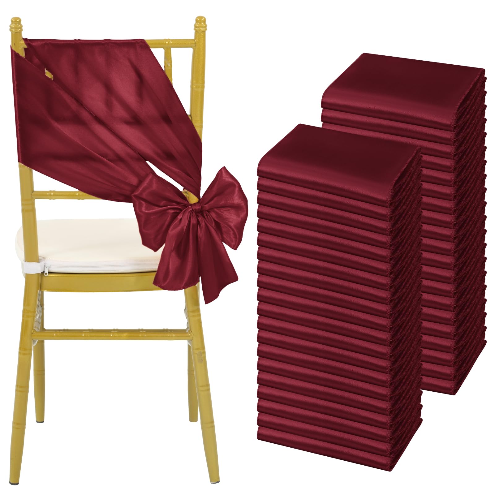 Teruntrue Lot de 60 nœuds universels en satin pour housse de chaise Bordeaux 17 x 200 cm