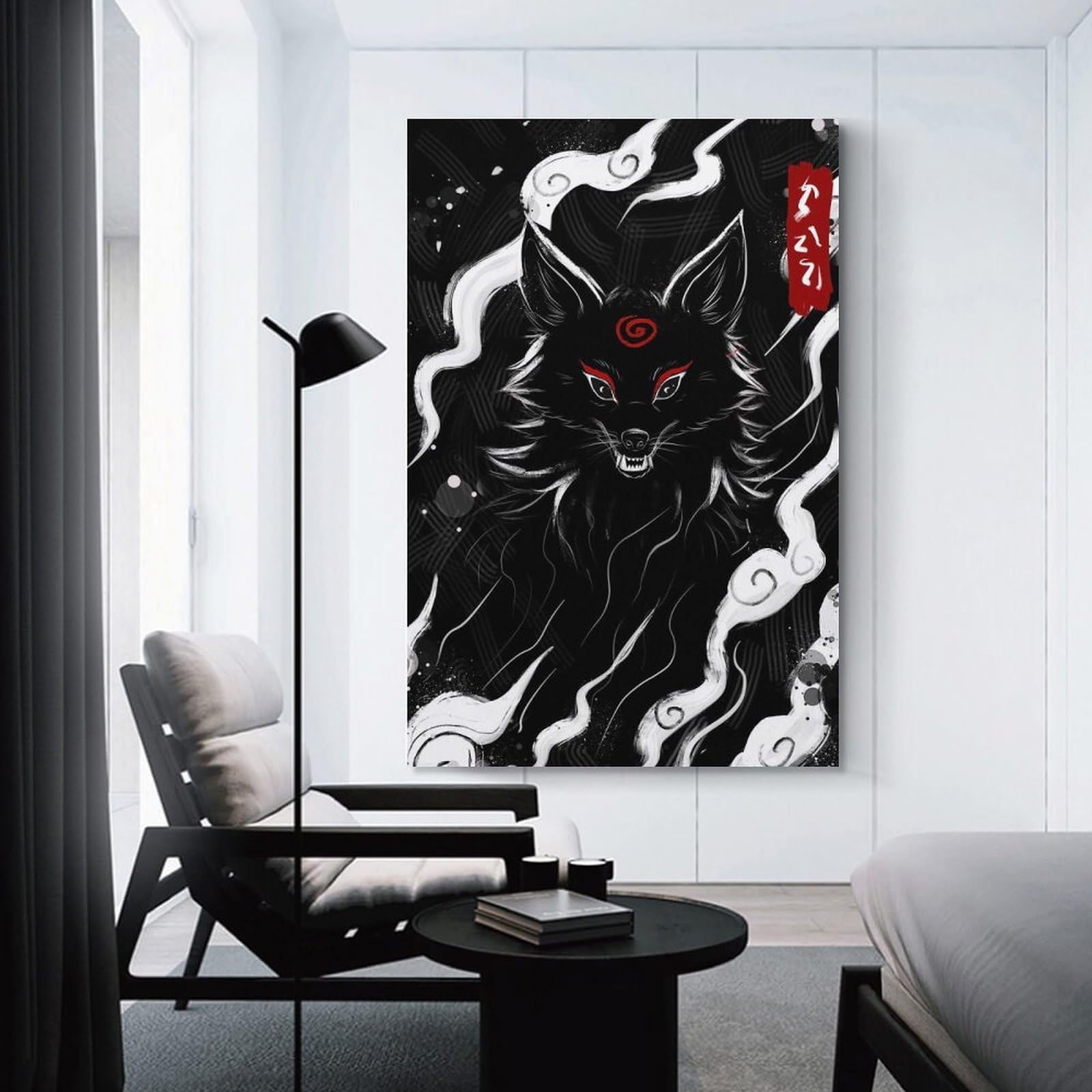 Junmoney Home Decor Wall Art Black Wolf with Red Markings Illustration, 12x18inch(30x45cm), for Workspace Walls, Study Corners Or Bedrooms, A Smart Decor Choice for Study Walls