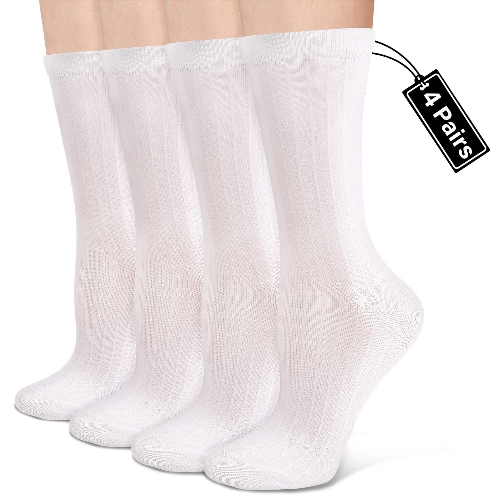 Crew Compression Socks for Women Thin Lightweight (15-20 mmHg) for Athletic Nurse Circulation Support Socks, 4 Pairs