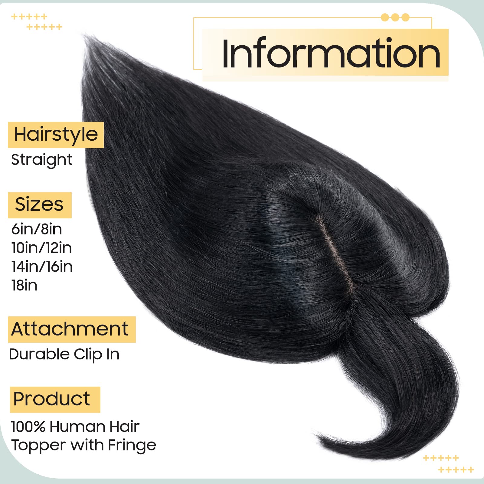 S-noilite Hair Toppers for Thinning Hair Women 130% Density Hair Topper With Bang Real Human Hair Clip In Hair Extensions 30g(#1 Jet Black - Image 2