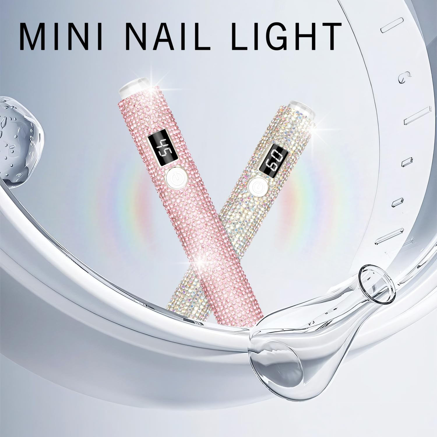 Handheld UV Light for Gel Nails, Glitter UV Nail Lamp, Cordless Portable Mini Gel Nail Lamp for Fast Curing, Rechargeable LCD Polish Nail Dryer for DIY Manicure Decor - Pink Diamond