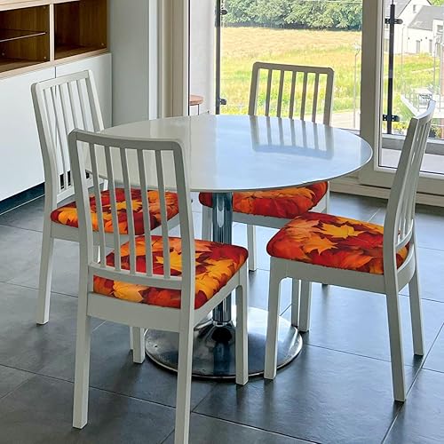 Miniatura 6 de Fundas de asiento cuadradas para silla de cocina con hojas de otoño de 16.9 pulgadas, cuatro piezas, funda de cojín elástica ajustable de repuesto