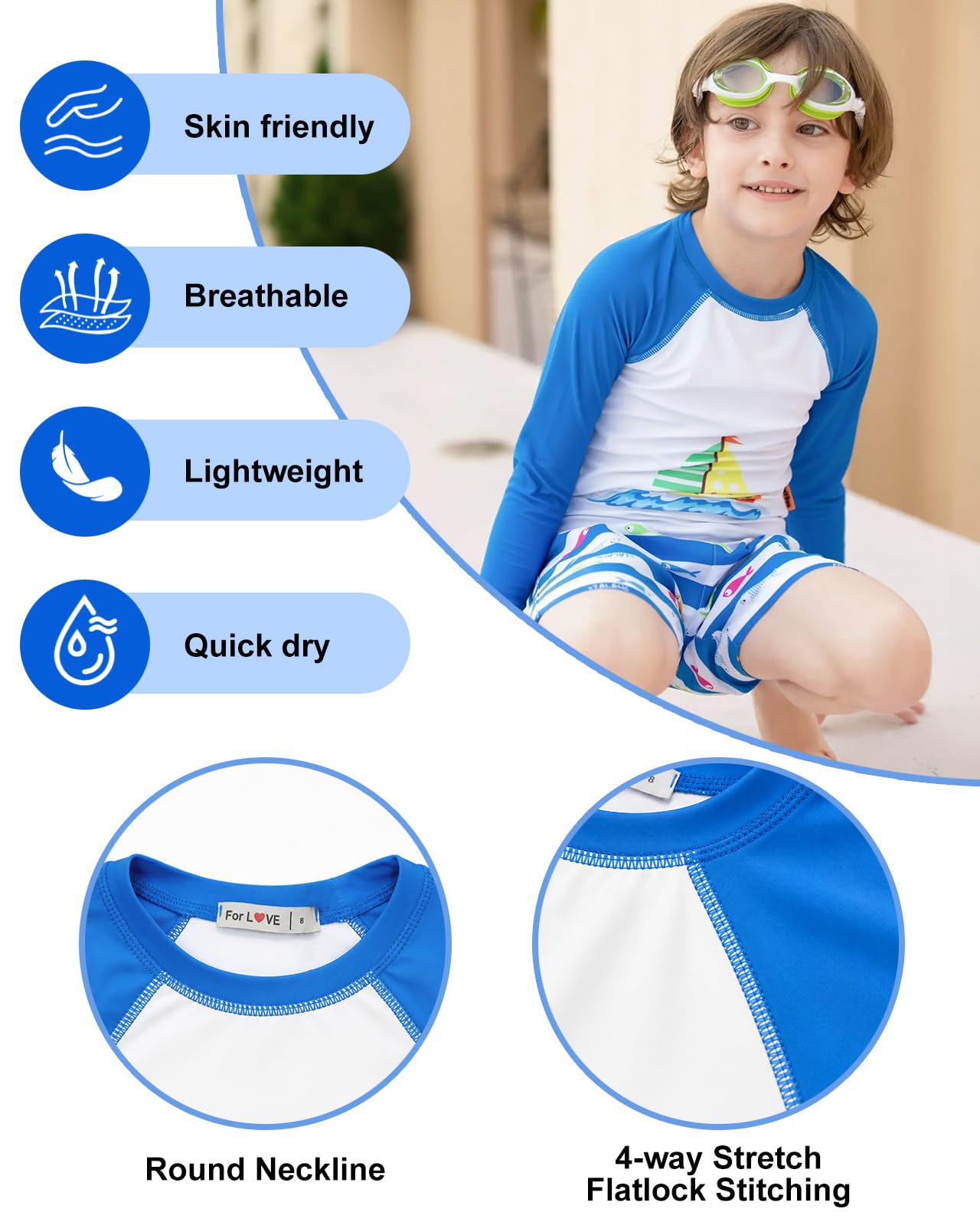 weVSwe Maillot de bain à manches longues pour garçon UPF 50+ 2 pièces