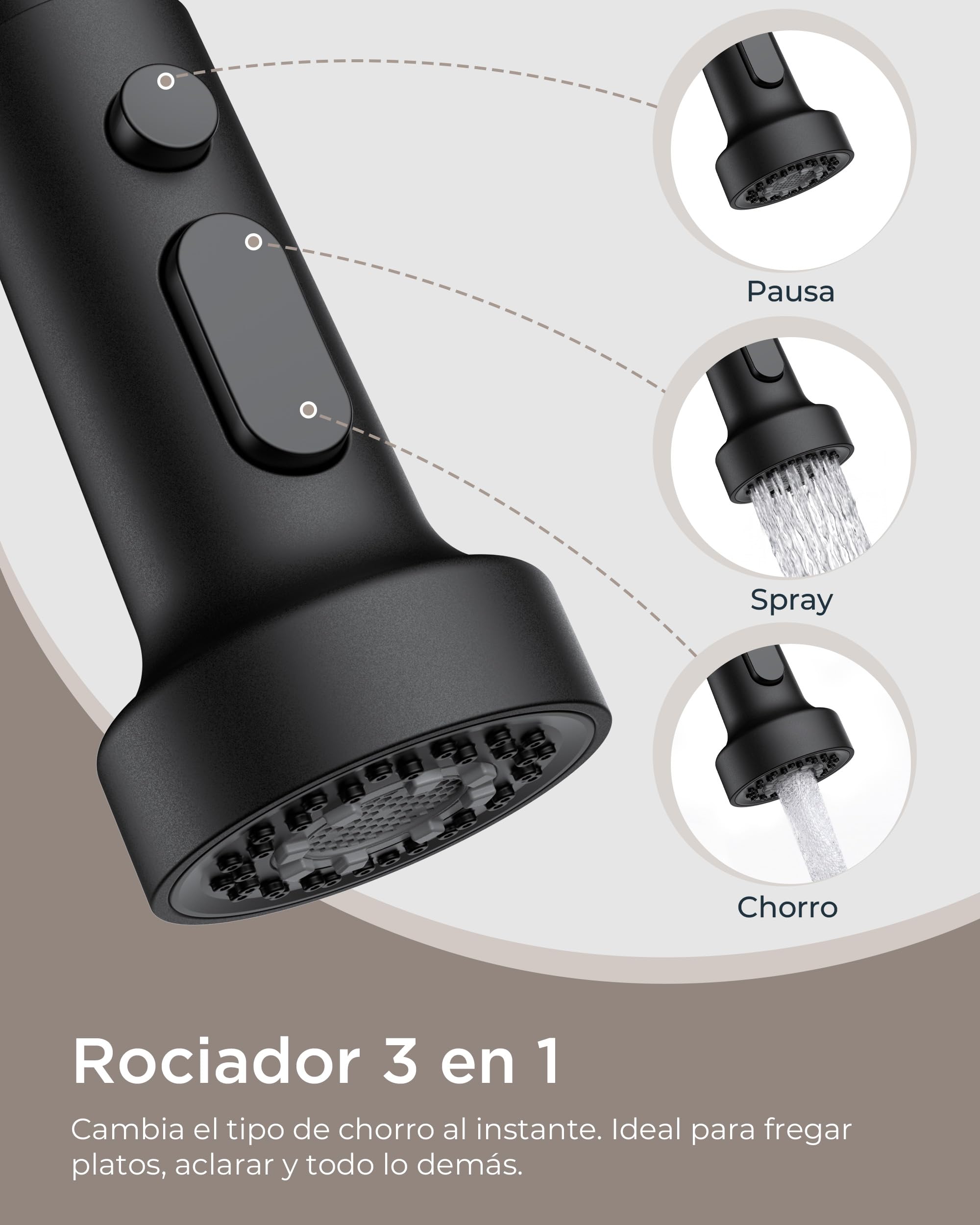 FORIOUS Grifo de Cocina de Pared 15 cm con Ducha Extensible, 3 Funciones