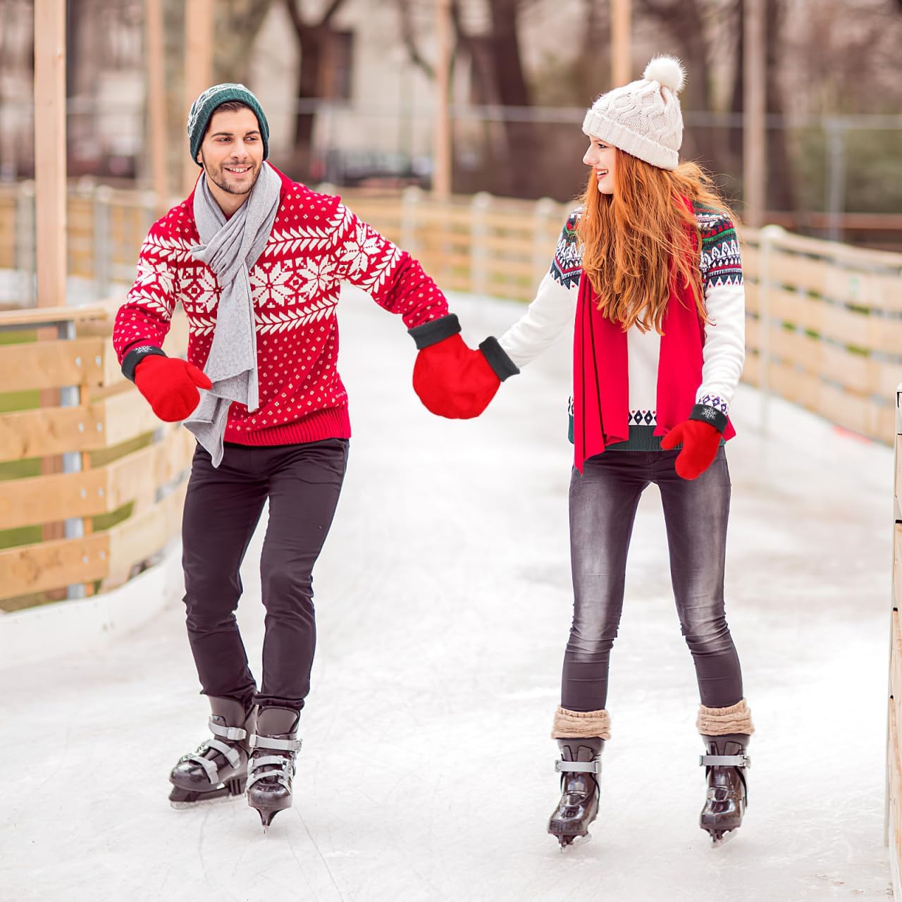 NOLITOY Winter Gloves for Couples Lovers: 3PCS Soft Double-Layer Warm Mittens Red Hand Warmer Gloves for Winter Outdoor Activities Valentines Day