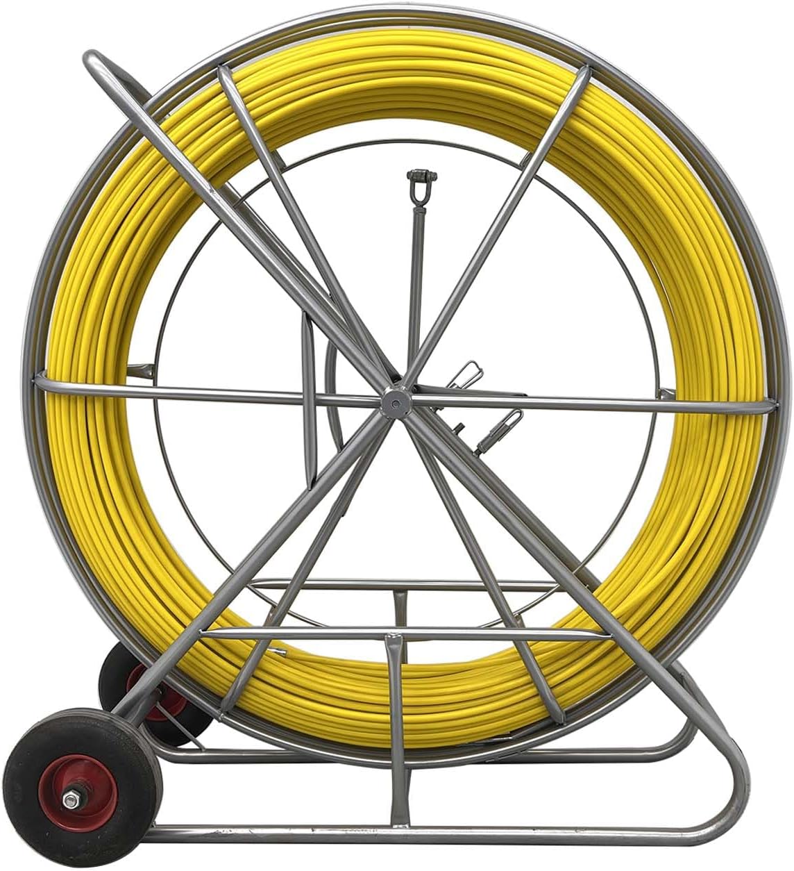820FT Fish Tape Fiberglass 0.47 inch Fishing Wire Puller with Casters, Duct Rodder Cable Running Electrical Fishtape Tool Rod with Steel Stand for Conduit & Electrical Installations