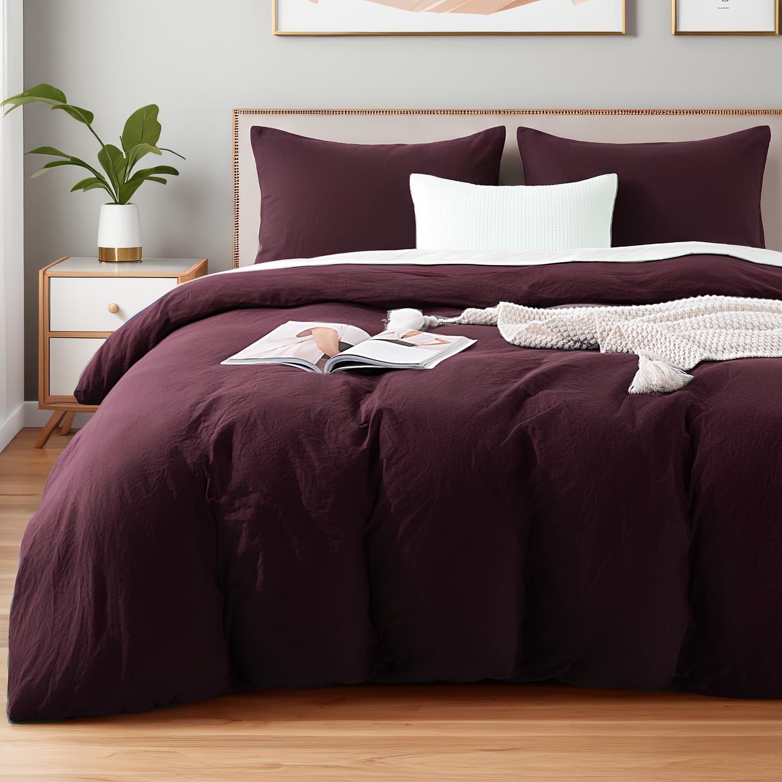 NEXHOME PRO Duvet Cover Set 100% Washed Cotton Oversized King 120"x98" Linen Feel Textured Organic Natural 3 Pieces Bedding Set Terracotta Burnt Orange with Zipper Closure Breathable(No Comforter)