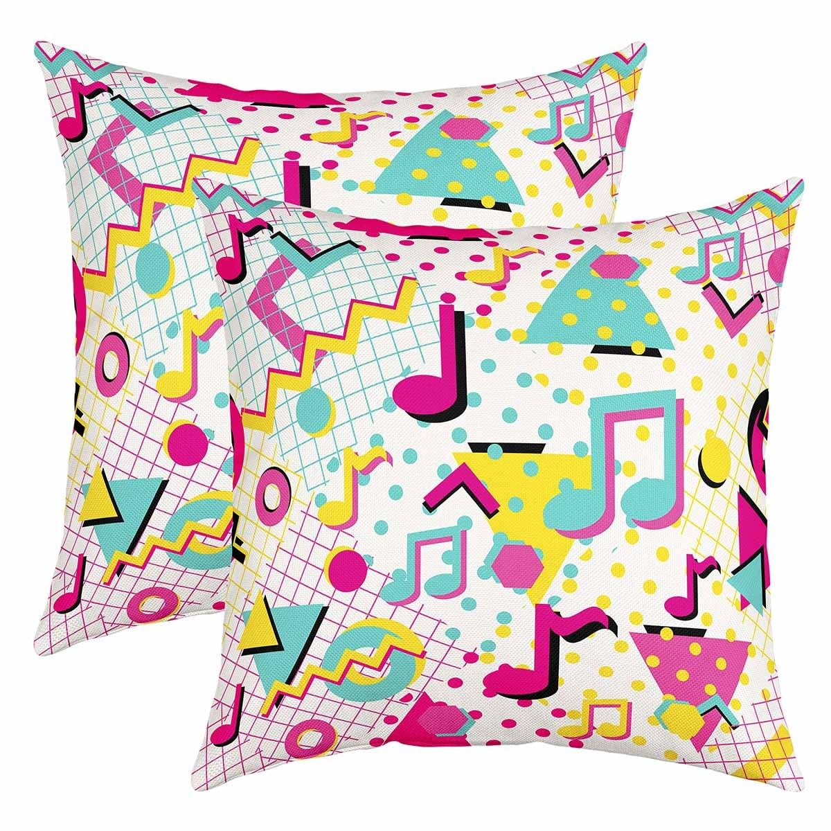 Loussiesd Pack of 2 80s 90s Memphis Decor Throw Pillow Covers, Soft Memphis Geometric Square Cushion Case Set for Couch Sofa Bedroom Living Room, Rock Music Pillow Cases Pillowcases, 50x50cm