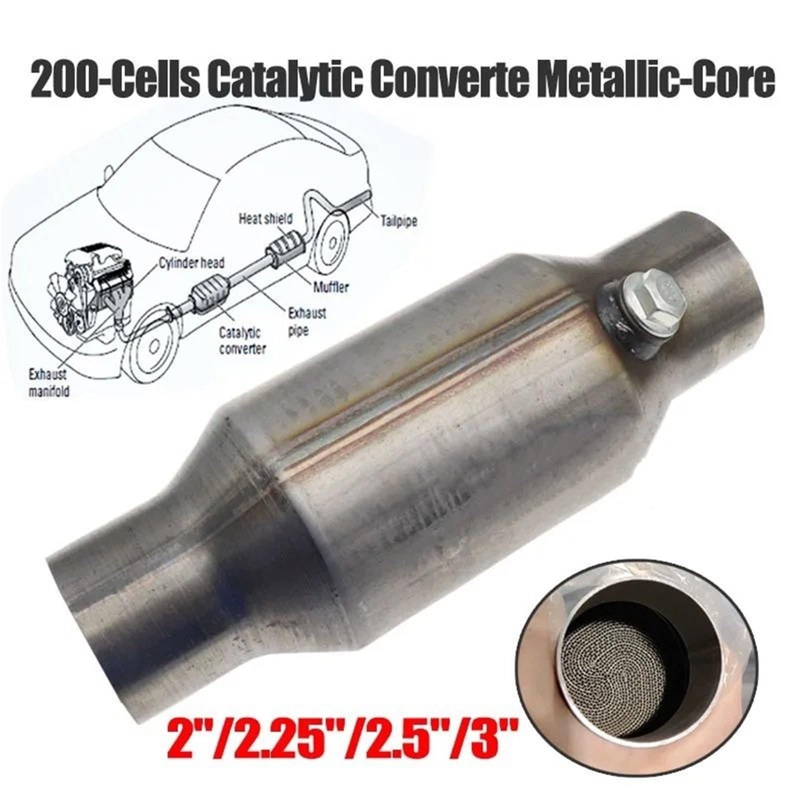 Catalizzatore Convertitore catalitico universale da corsa a nucleo metallico ad alto flusso da 200 celle "Euro 1 Sport Catalizzatore Catalitico(2 inch 200CPSI)