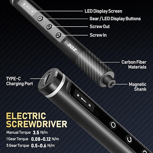 Miniatura 3 de Juego de destornilladores pequeños, destornillador eléctrico 71 en 1 inalámbrico con luz LED, 5 ajustes de torsión, MAX 0.6 Nm, 42 puntas