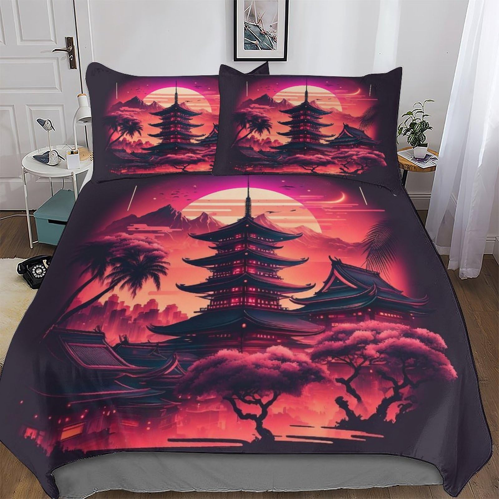 LLXXHH Japanese Style Duvet Cover Bedding Set Soft Microfiber Quilt Covers 3 PCs with Pillowcase For Boys, Girls Comforter Cover Double (200x200cm)