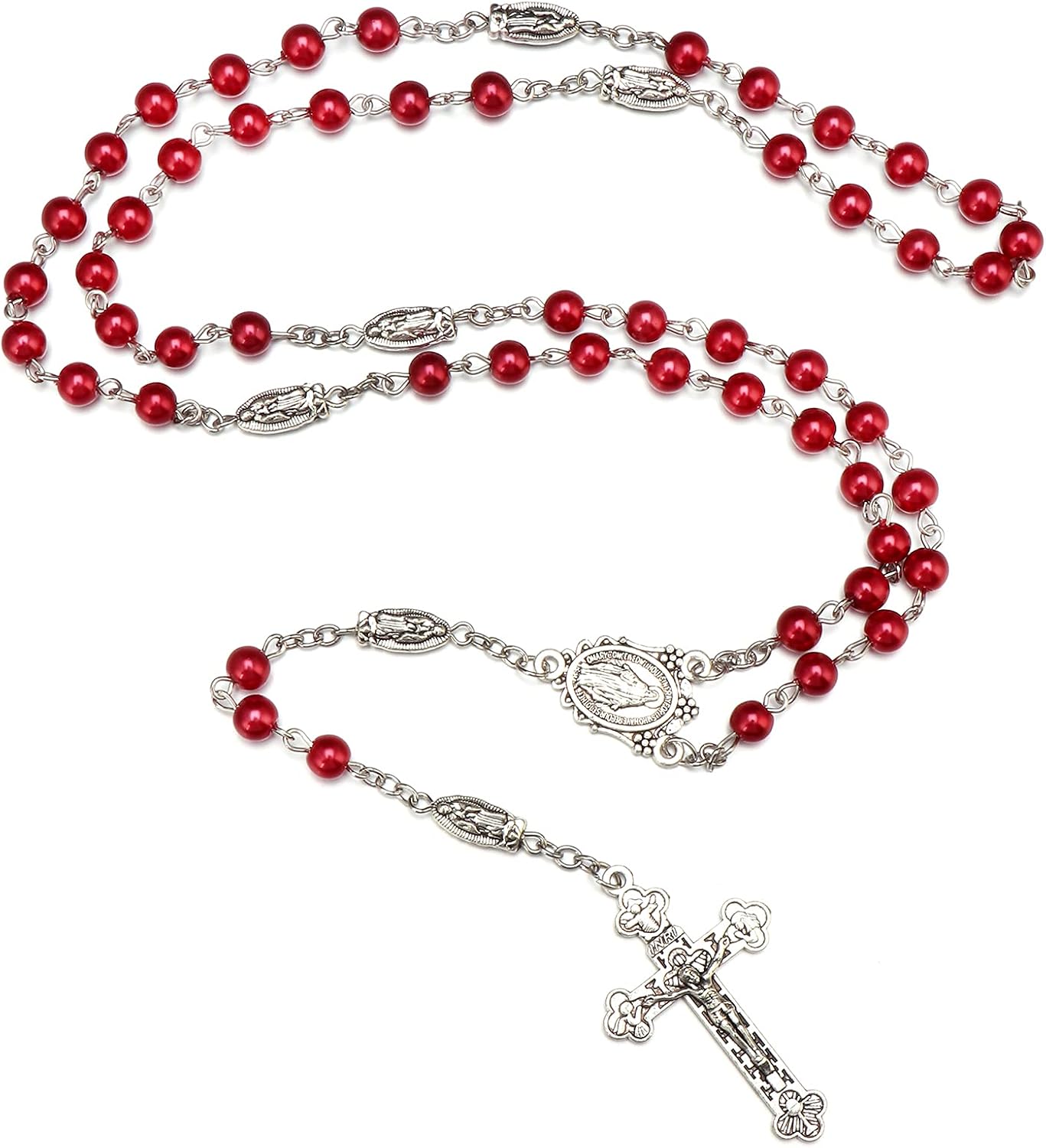 Rnivida Catholic Beads Rosary Necklace with Jesus Crucifix, Miraculous Medal Rosary Prayer Gifts for Women
