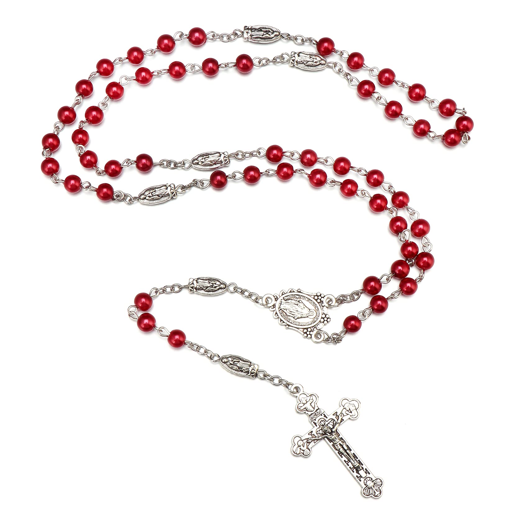 Rnivida Catholic Beads Rosary Virgin Mary Rosary Necklace with Jesus Crucifix, Miraculous Mary Medal Rosary Prayer Gifts for Women