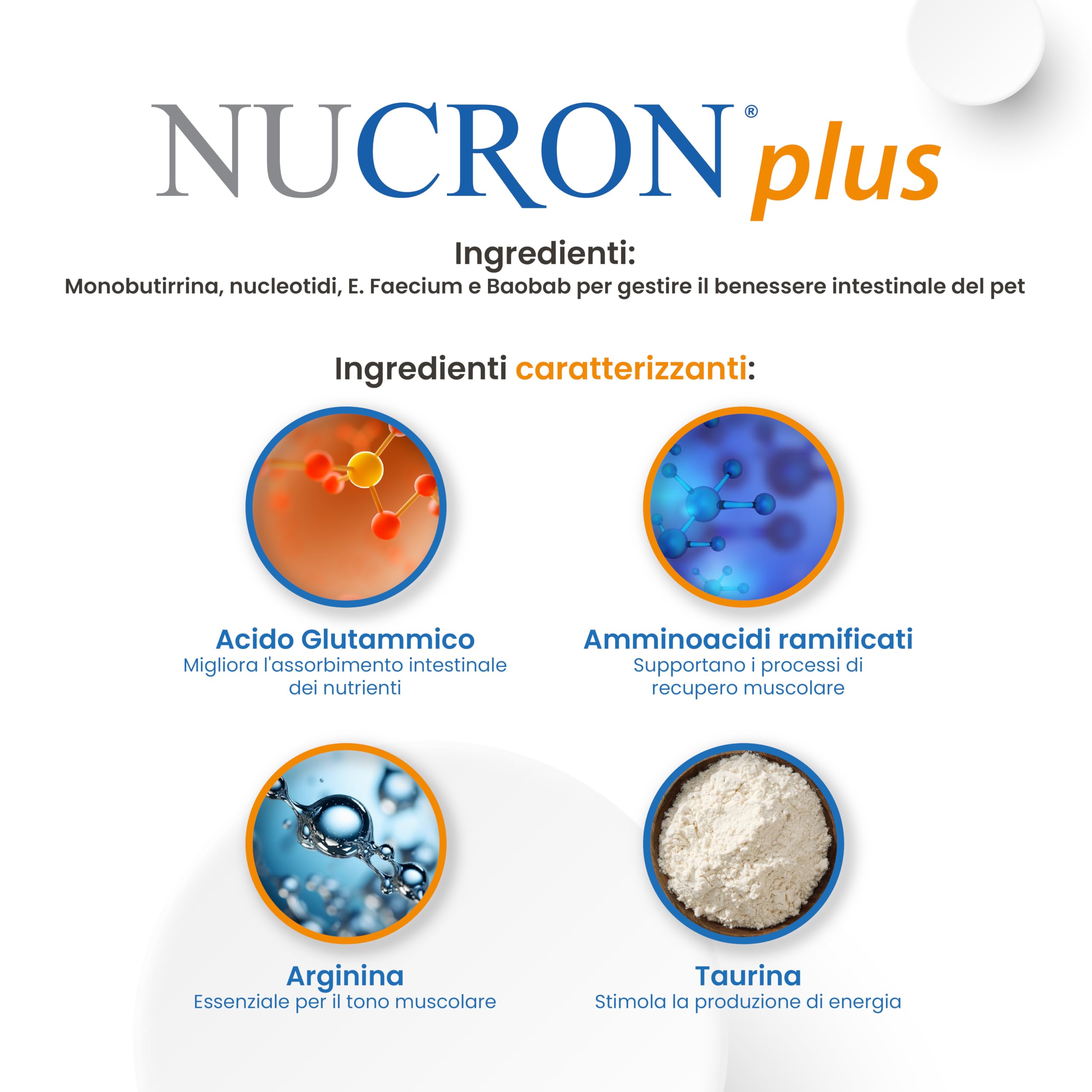 Nucron Plus Mangime Complementare per Gatti e Cani Piccoli, 14 Stick da 3g | Aminoacidi ramificati, arginina, taurina, baobab, probiotico e vitamine B. 1 stick 2 volte al giorno da 10 a 20 kg.