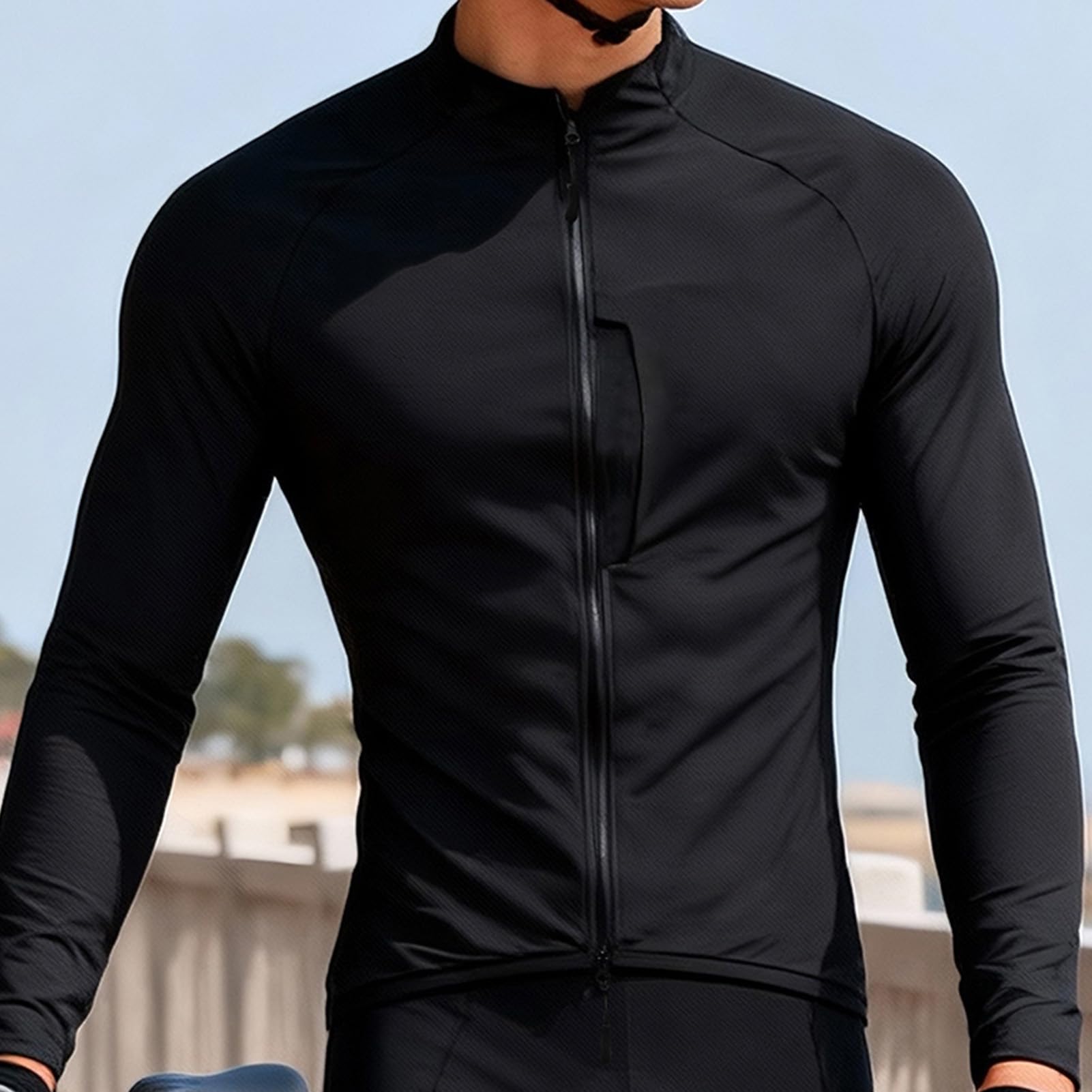 Tbest Chaqueta de Ciclismo a Prueba de Viento, Térmica, Cálida, para Ciclismo, Running, Cortavientos con Doble Cremallera Reflectante para Correr y desplazarse. (BE207-B Abrigo Negro M)