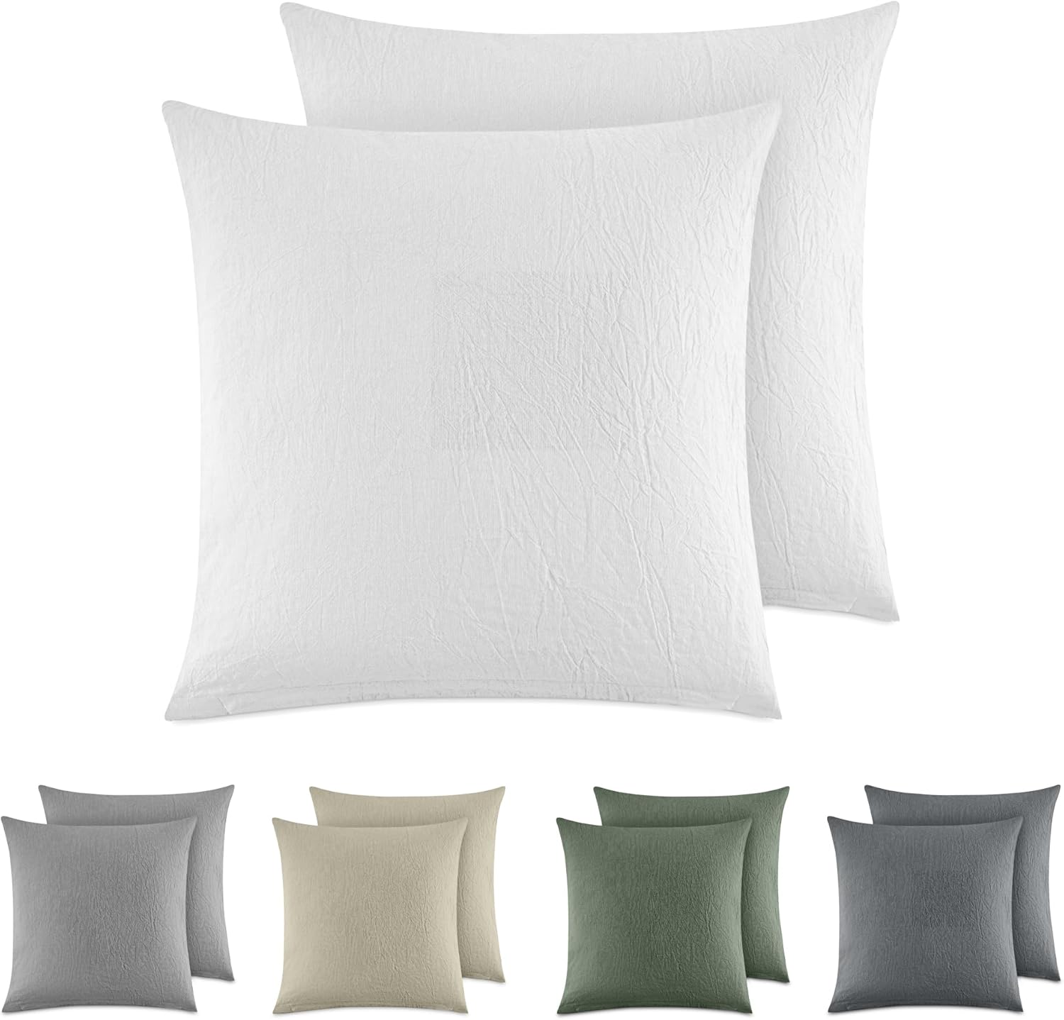 Dreamzie Federe Cuscino Letto Cotone 80x80 cm, Set di 2, 100% Cotone Lavato, Copricuscino Letto Bianco Con Cerniera, Federa Cuscino Certificata OEKO-TEX