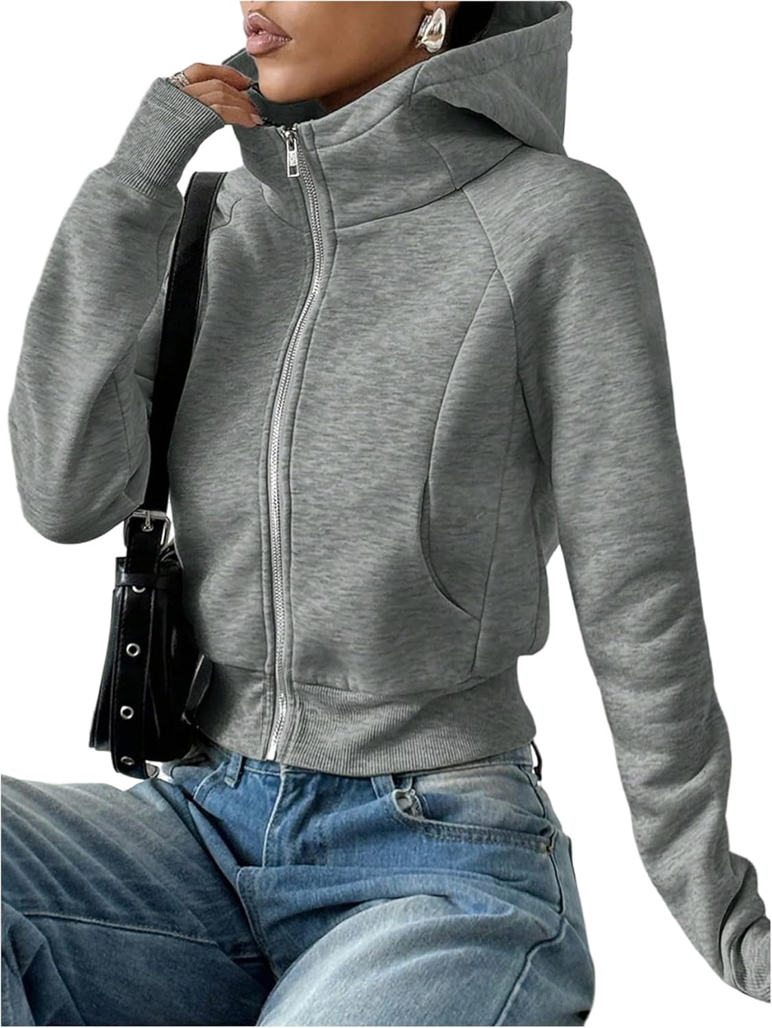 GORGLITTER Women's Cropped Zip Up Hoodie Mock Neck Sweatshirt Long Sleeve Pullover Jacket Y2k Fall Outfits - Image 5