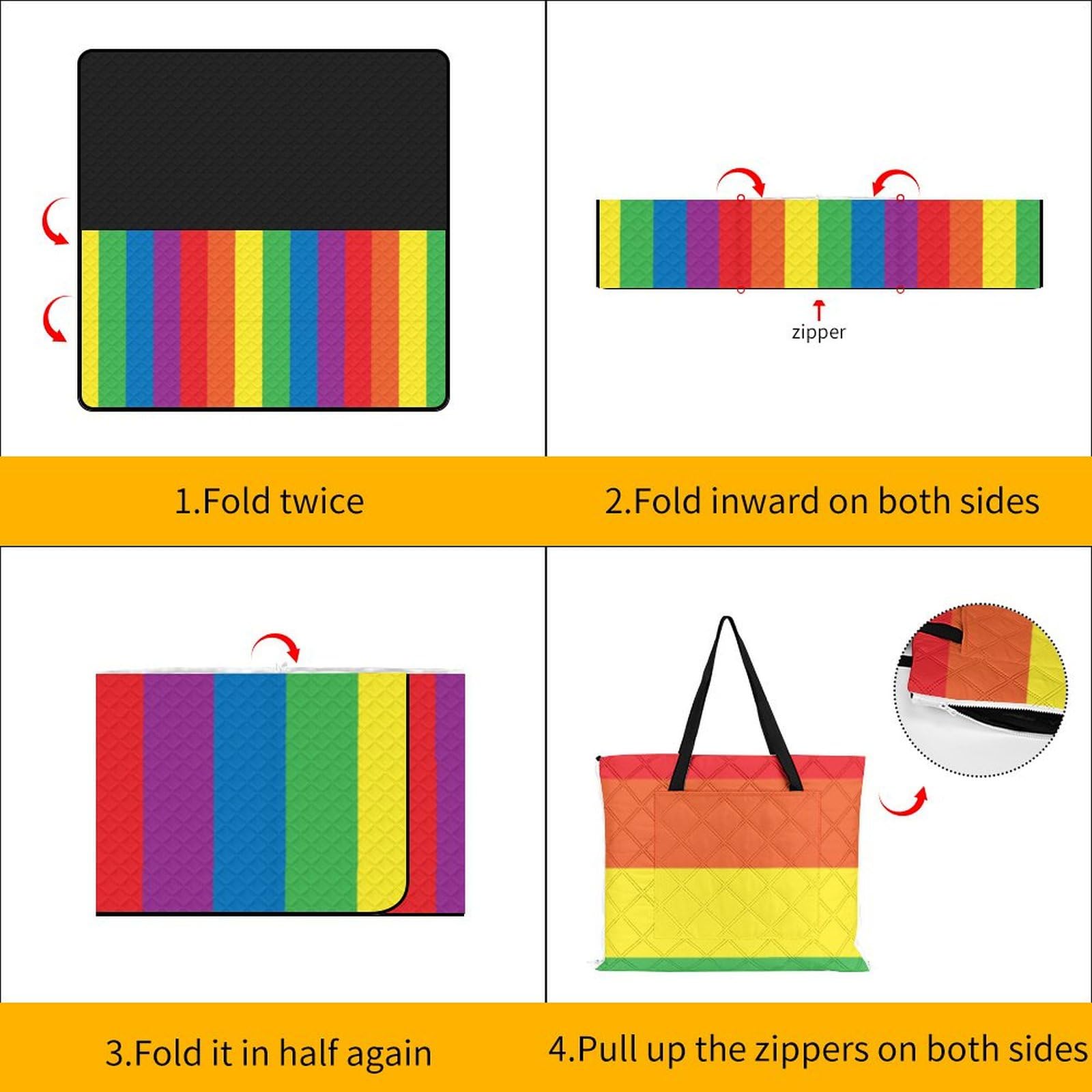 Picknickmatte mit Reißverschluss, Regenbogen-Picknickdecke, Outdoor-Teppiche, 200 x 200 cm