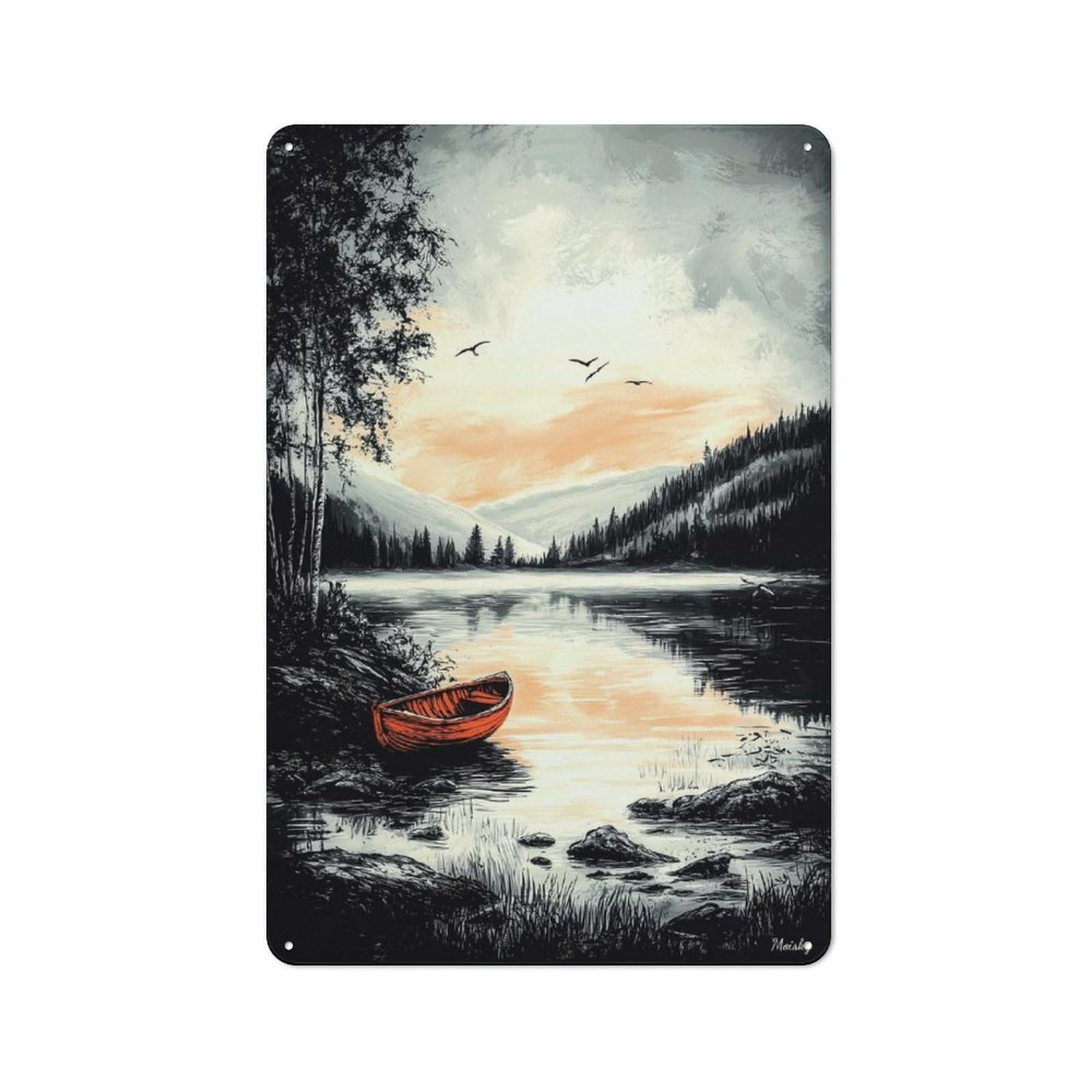 Junmoney Vintage Tranquil Lake – Serene Nature Escape Tin Sign 30X20cm With For Hallway Wall, Retro Decor, Suited To Hallway Decor Lovers