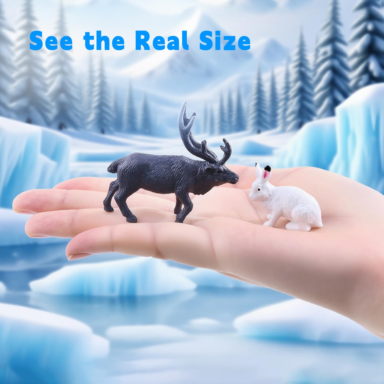 kukifun 56Pcs Arctic Animal Toy, Mini Figures Polar Bear, Penguin, Caribou, Snowy Owl, Pine Trees - Image 4