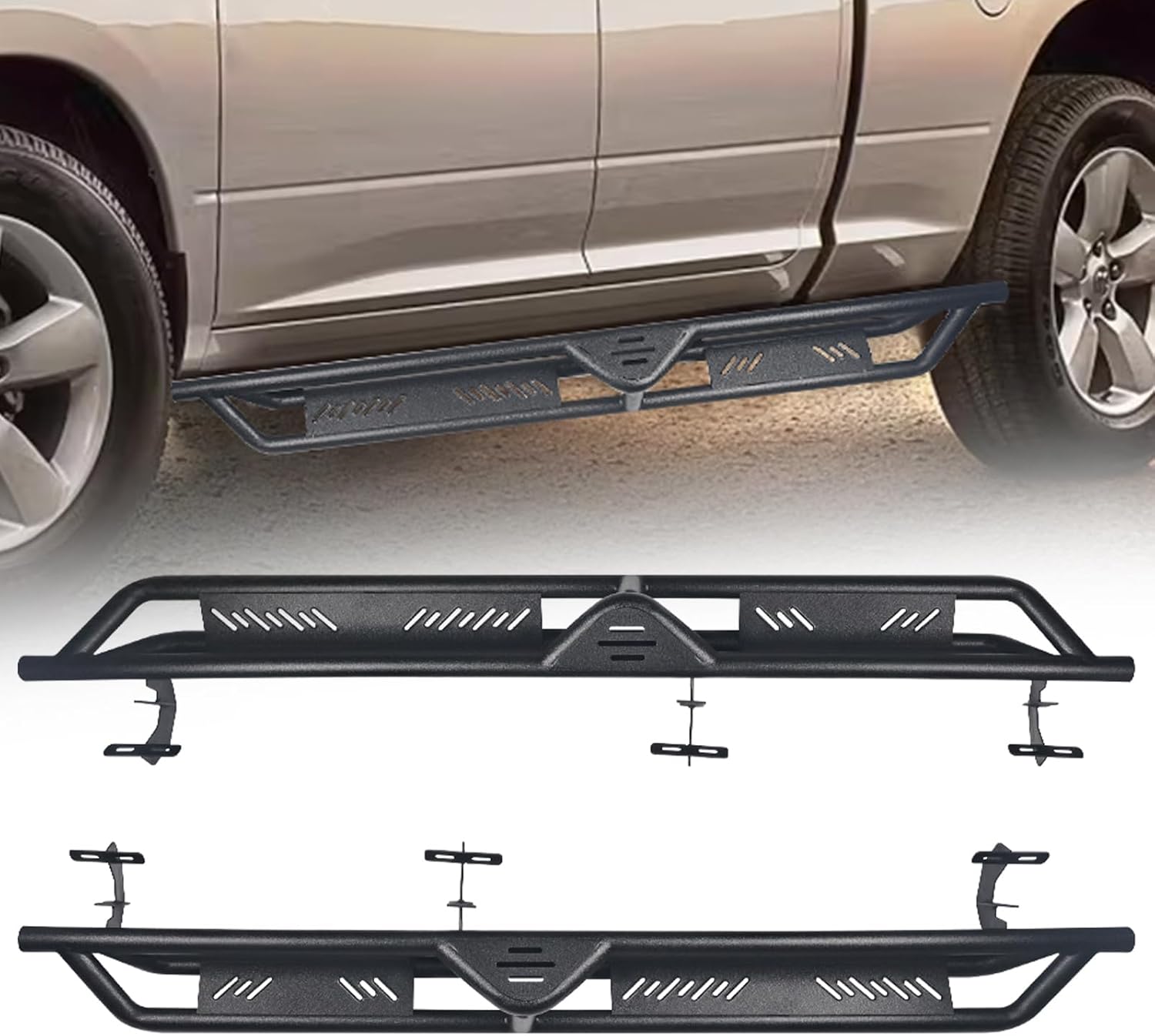 Off-Road Side Steps Carbon Steel Side Steps Bars Truck Running Board Bars Compatible with 2009-2018 Dodge Ram Quad Cab 1.5Door-2 Pack