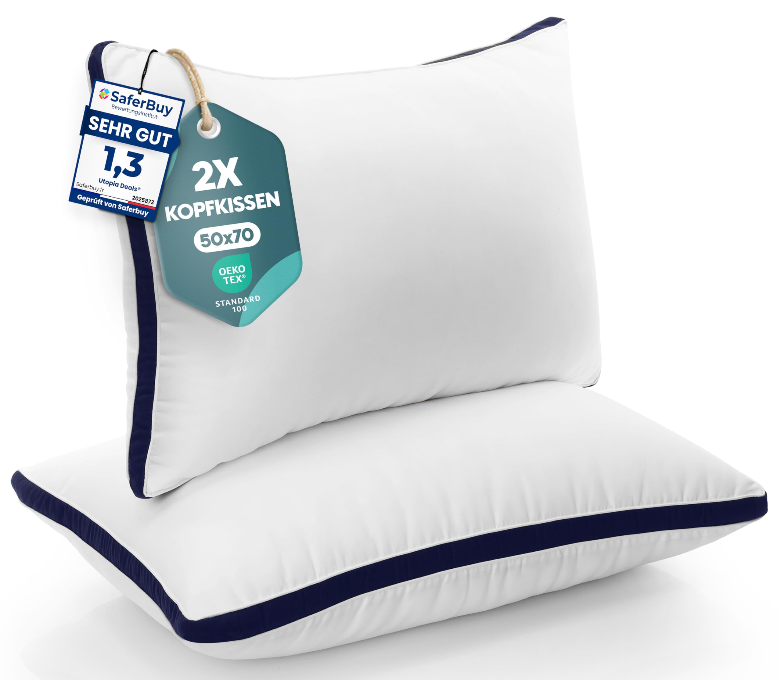 Utopia Bedding Kopfkissen, Schlafkissen, Hohlfaser Füllung mit Baumwoll-Mischgewebe Bezug Bettkissen, Premium Qualität Weich et Atmungsaktiv Kissen