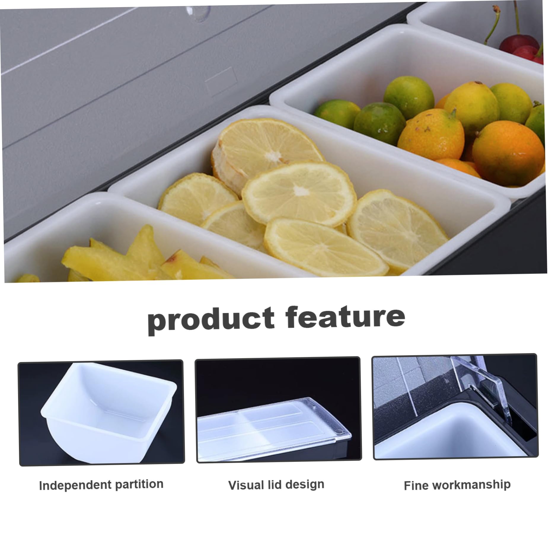 Soporte de condimentos con 6 compartimentos desmontables Ingredientes de plástico Dispensador de condimentos con tapa Estación de pizzería enfriada con hielo para el hogar para el hogar, restaurante