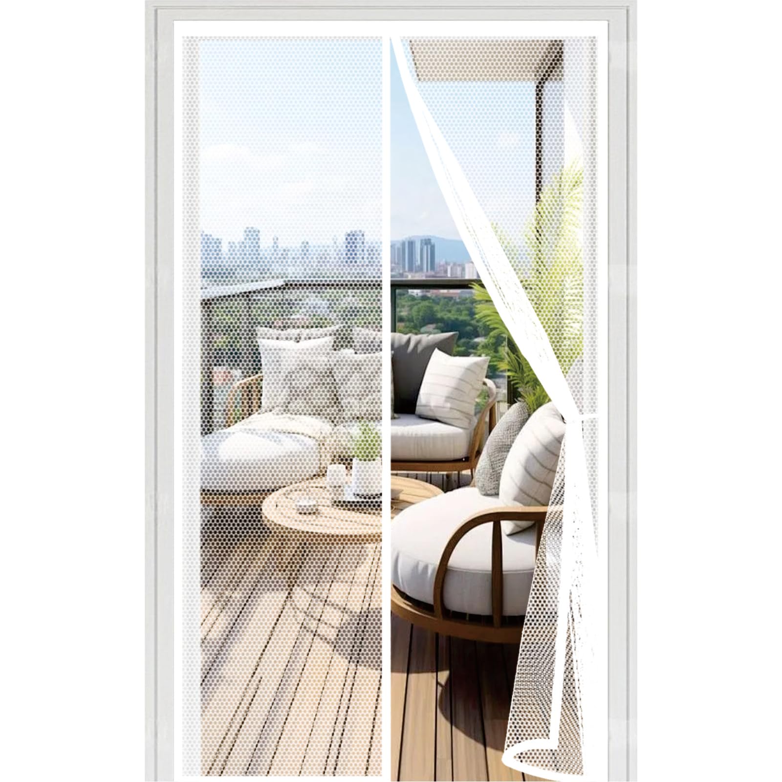 Fly Screens Doors 72 x 157 cm with Powerful Magnets Automatically Closes and Magic Tape, Install Without, Keep Bugs Out, Screen Doors with Magnets for Patio Door, White