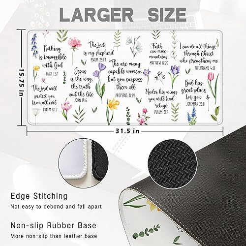 Miniatura 2 de Alfombrilla de mouse grande cristiana inspiradora floral de 31.5 x 15.7 pulgadas, versículo religioso de la Biblia, alfombrilla de escritorio grande
