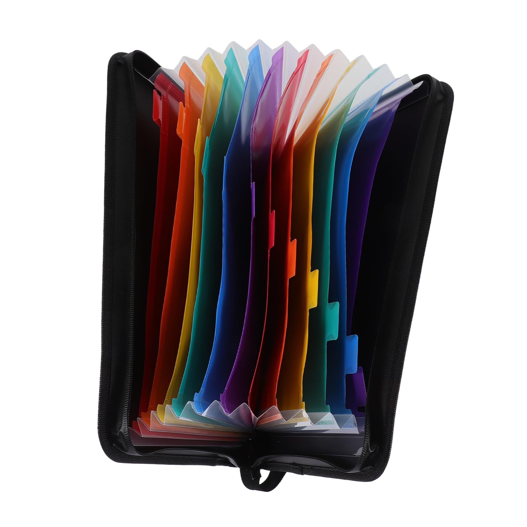 Cartella Portadocumenti a Fisarmonica 12 Tasche in Pp Nero | Formato A4, Capienza Ampia, Chiusura con Zip, Etichette Colorate per Ricevute e Bollette