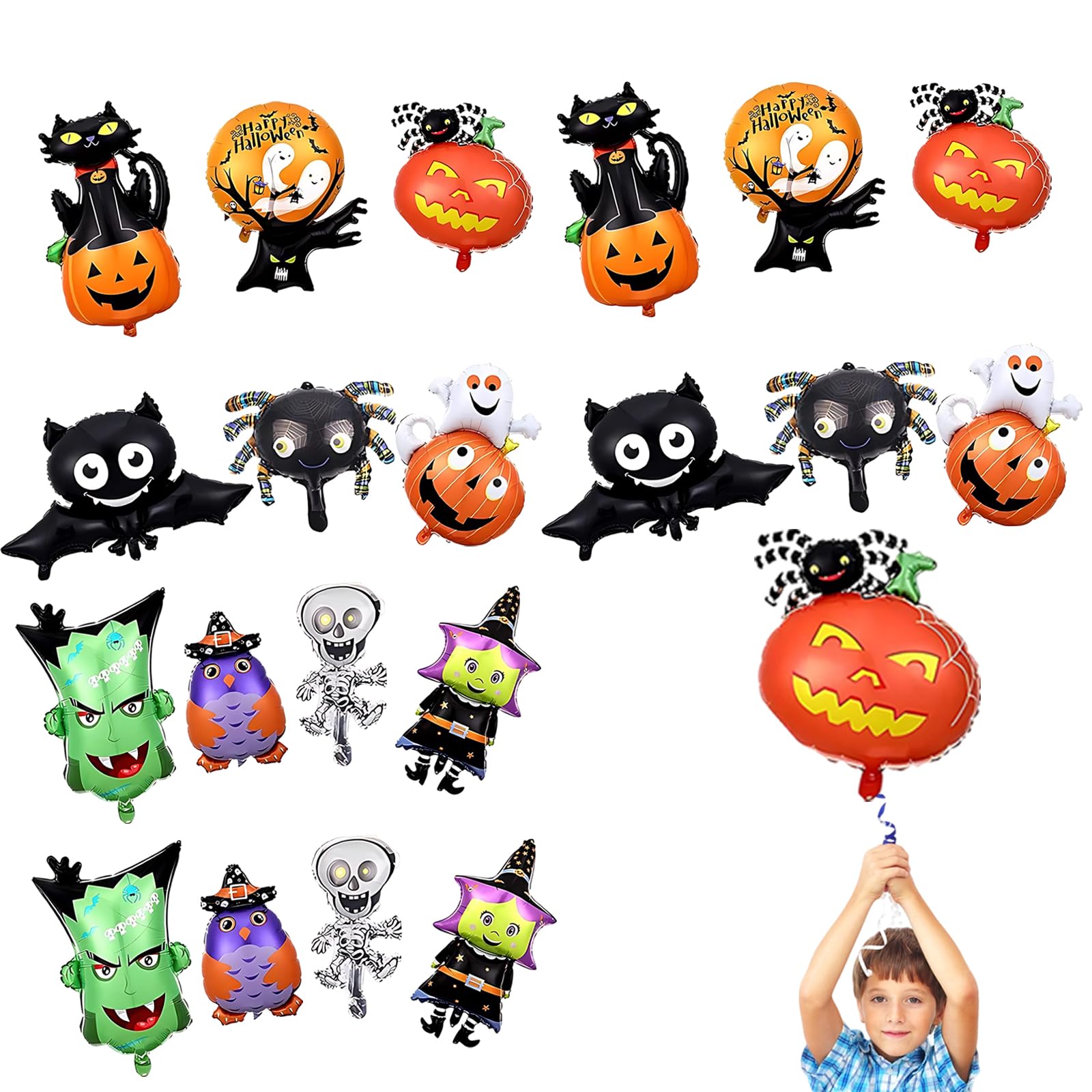 20 Count Halloween Balloons, Assorted Mini Foil Balloons for Halloween Party Decorations, Indoor and Outdoor Halloweens Decor with Various Spooky Designs