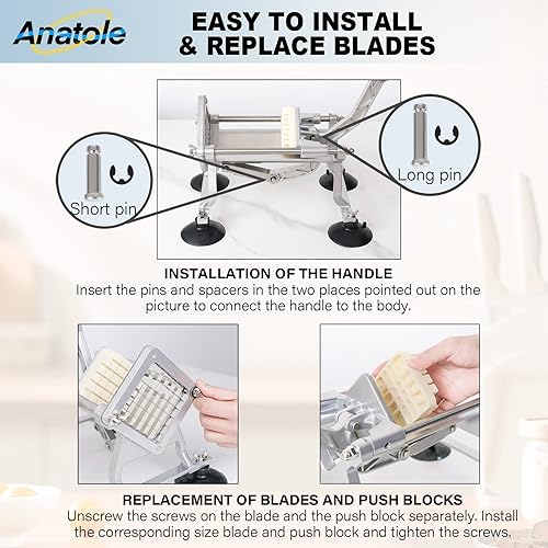Miniatura 5 de Anatole Cortador comercial de papas fritas con cuchillas de acero inoxidable de 12 pulgadas, 38 pulgadas, cortador de papas profesional, picador