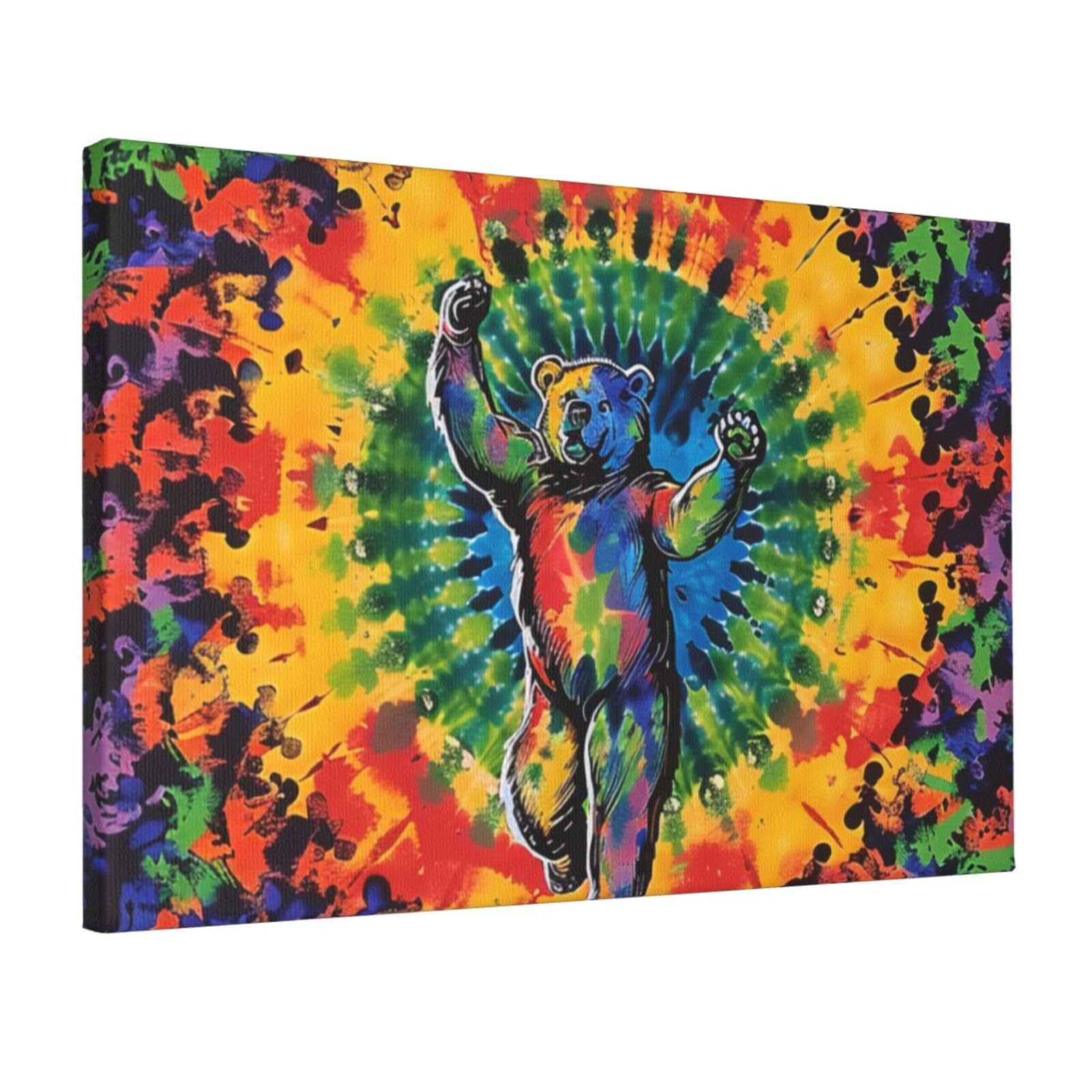 YKLJG Dancing Tie Dye Printed Wall Art Canvas Prints 45x30 CM Wooden Framed Picture Painting Artwork for Bedroom Kitchen Home Office Decor