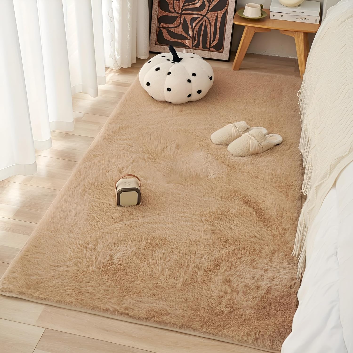 Anshi Home Premium Soft Rabbit Fur Carpets | Rugs for Living Room | Fluffy and Soft Shaggy Carpet Floor Mat |Thick Plush for Living Room (3X5 Feet,Brown)