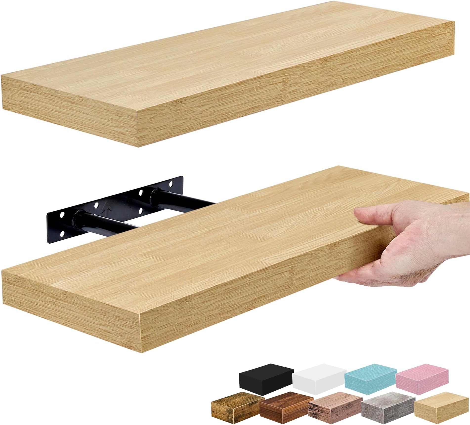 Sorbus Floating Shelves for Wall โ 16 Inch Floating Shelf for Kitchen, Bedroom, Living Room, Bathroom, Home & Wall Decor - Mounted Bathroom Shelves with Invisible Brackets (Maple Wood, 2 Pack)