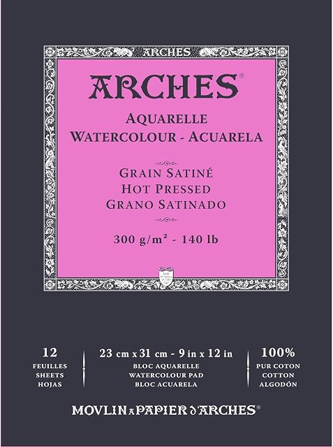 Arches A1795097 Enc Bloc 23x31 12H Aquarelle 100% Satin 300g Blanc NAT, White Natural