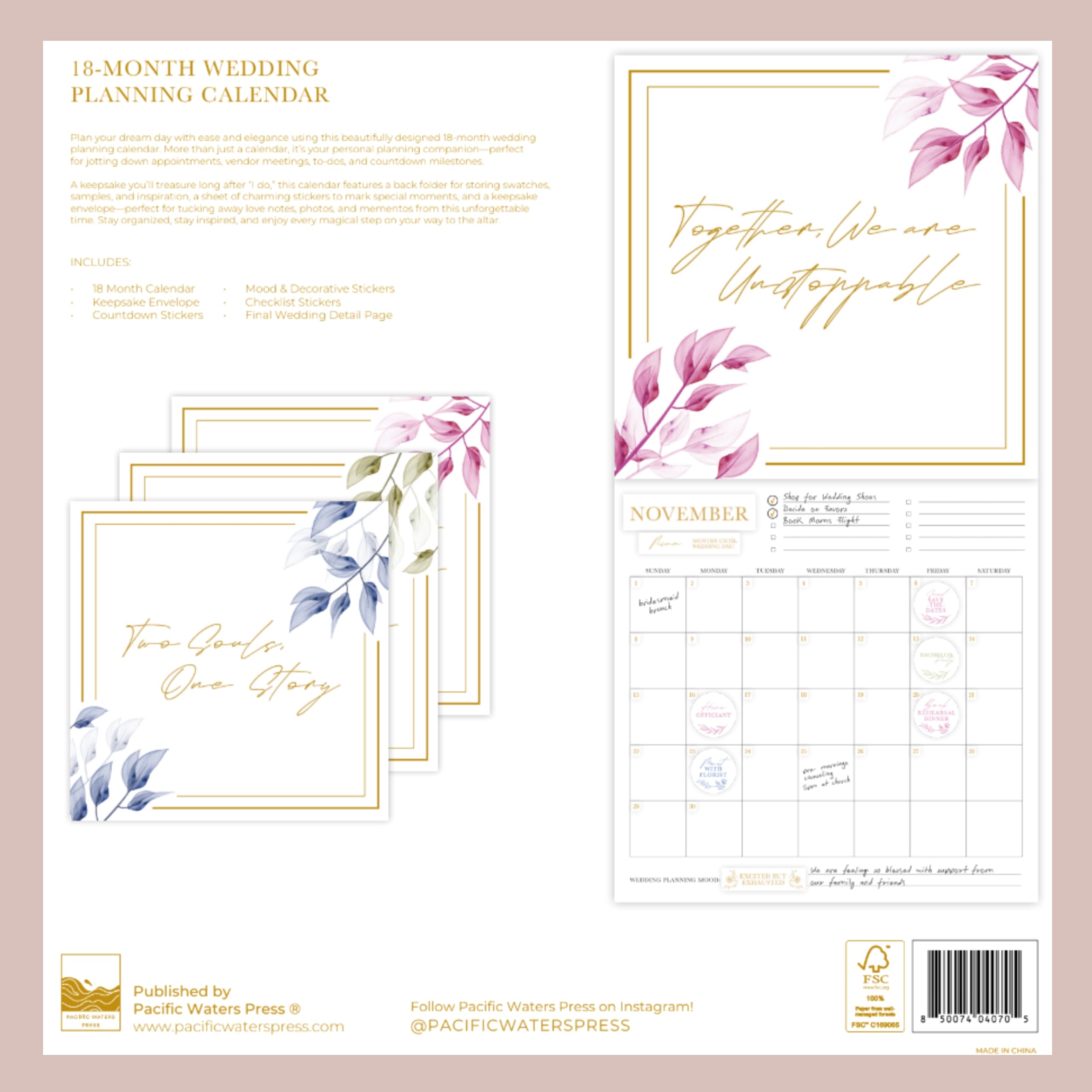 Hochzeitsplaner "I Do", 18 Monate, undatierter Countdown-Organizer mit Zitaten, Aufklebern und monatlichen Trackern, Brautgeschenk Pacific Waters Press